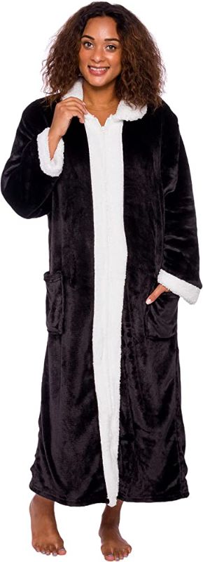 Photo 1 of Silver Lily Womens Zippered Sherpa Lined Fleece Robe Full Length - Warm Plush Luxury Bathrobe, 
