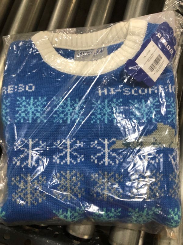Photo 2 of FUNZIEZ! Ugly Christmas Sweater Space Invader Long Sleeve Novelty Costume Blue - SIZE S
