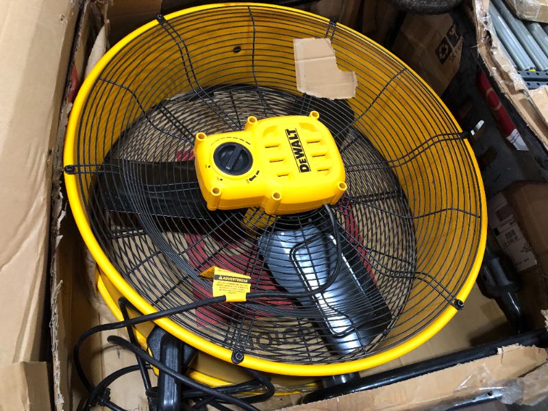 Photo 3 of DEWALT DXF-2490 High-Velocity Industrial, Drum, Floor, Barn, Warehouse Fan, Heavy Duty Air Mover with Adjustable Tilt & Large Wheel, 24", Yellow
