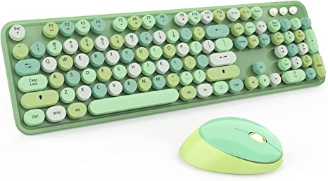 Photo 1 of Wireless Keyboard Mouse Combo, 2.4G Colorful Typewriter Keyboard with 104 Round Retro Keycap,Computer Wireless Cute Keyboard for PC Desktop Laptop Tablet PC Windows(Green)
