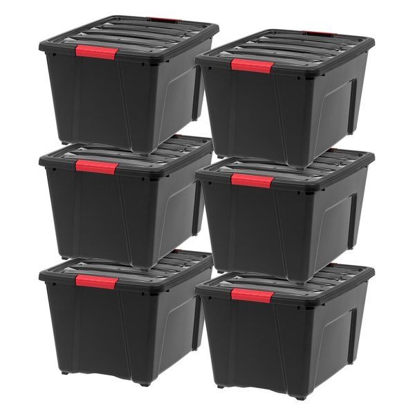 Photo 1 of IRIS 53 Quart Stack & Pull Box, 6 Pack, Black
