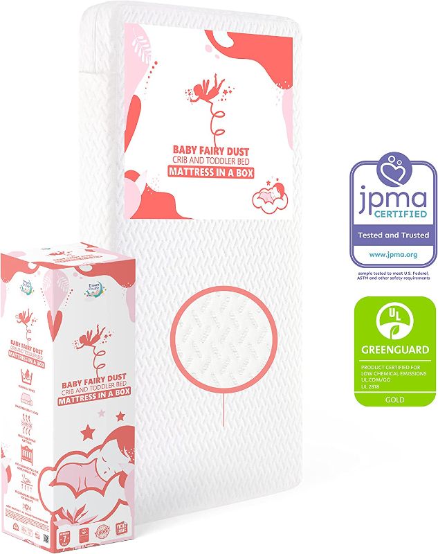 Photo 1 of Dream On Me Baby Fairy 5” Foam Crib & Toddler Bed Mattress in a Box, White JPMA Certified
