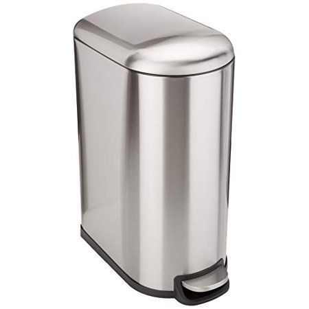 Photo 1 of Basics Stainless Steel Rectangular Soft-Close Trash Can with Foot Petal for Narrow Spaces - 40L / 10.5 Gallon
