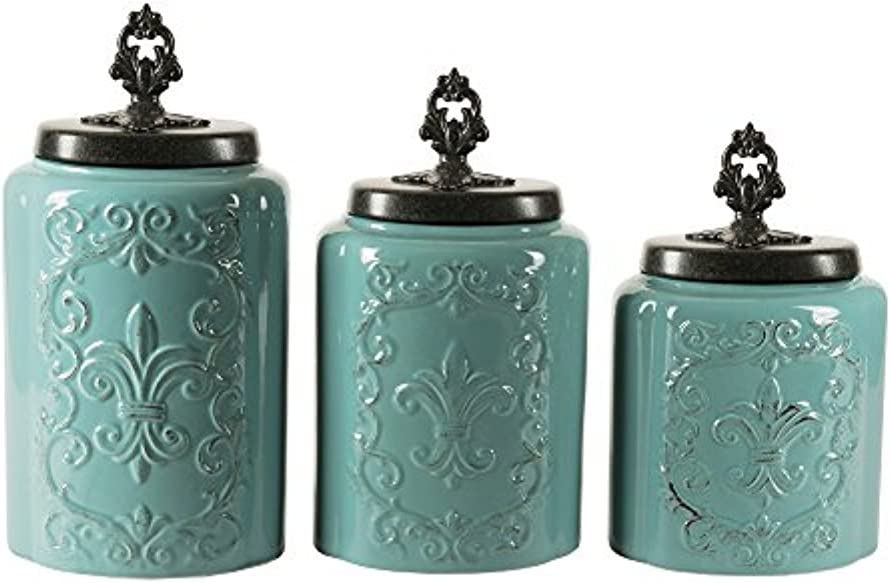 Photo 1 of American Atelier Blue Antique Set of 3 Canisters
