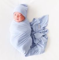 Photo 1 of Powder Blue Ribbed Swaddle Beanie Set
