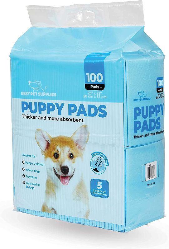 Photo 1 of Best Pet Supplies Disposable Puppy Pads for Whelping Puppies and Training Dogs, 100 Pack, Ultra Absorbent, Leak Resistant, and Track Free for Indoor Pets, Floor Protection - Baby Blue (22.5" x 22")
