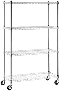 Photo 1 of Amazon Basics 4-Shelf Adjustable, Heavy Duty Storage Shelving Unit on 4'' Wheel Casters, Metal Organizer Wire Rack, Chrome (36L x 14W x 57.75H)