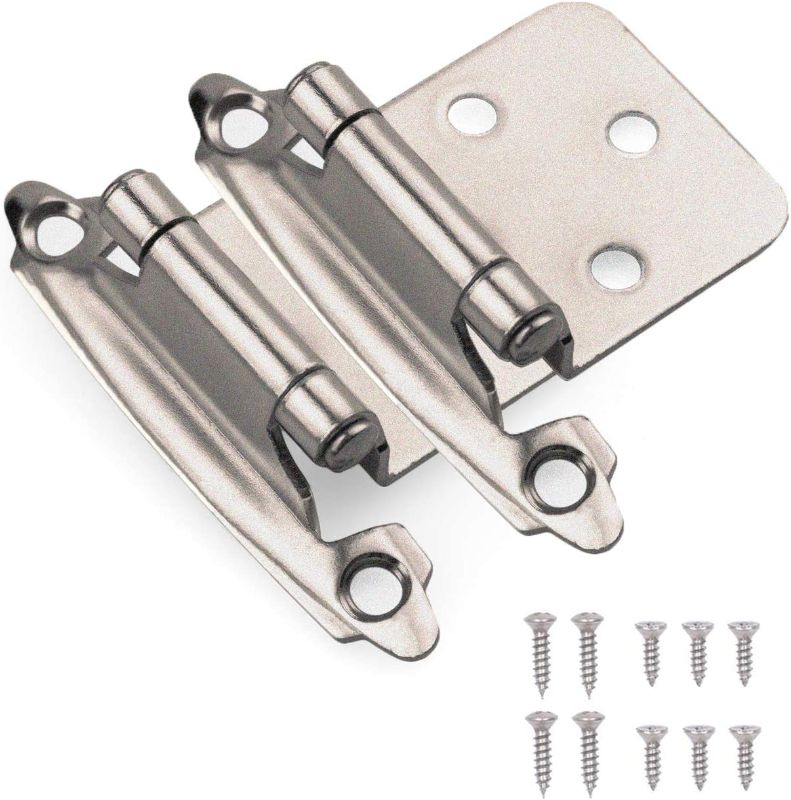 Photo 1 of Double Elite 1/2” Overlay Satin Brushed Nickel Cabinet Hinges 25 Pairs(50Pcs),Self Closing Hinges for Kitchen Cabinet/Cupboard/Furniture Doors,Silver Kitchen Cabinet Door Hinges with Upgraded Screws
