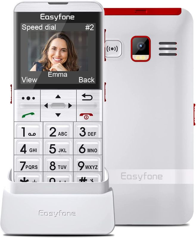 Photo 1 of Easyfone Prime-A7 4G Unlocked Big Button Cell Phone, Feature Cell Phone for Seniors and Kids, SOS Button with GPS, Hearing Aid Compatible and Convenient Charging Dock, FCC Certified, White
