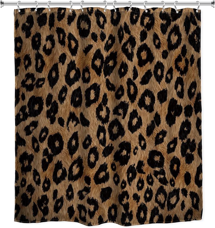 Photo 1 of AMBZEK Leopard Print Shower Curtain Cheetah Brown Orange Bathroom Decor Wild Safari Animal Powerful Bathroom Accessories for Men Panthera Fabric Bathroom Decor Set with 12 Pack Hooks 60Wx72L inch
