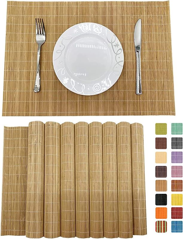 Photo 1 of ANDSTAR Set of 8 Pcs Bamboo Placemats Sushi Rolling Mat Japanese Style Natural Anti-Slip Bamboo Placemats Washable Heat-Resistant Table Mats for Dining Room and Kitchen?Brown?
