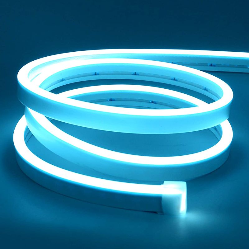 Photo 1 of Lamomo LED Neon Flex, 16.4ft/5m Ice Blue Neon Light Strip, 12V Flexible Waterproof Neon LED Strip, Silicone LED Neon Rope Light for Kitchen Bedroom Indoor Outdoor Decoration?Power adapter no included)
