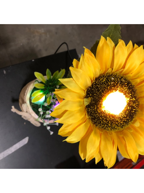 Photo 3 of Artificial Realistic Sunflower 3 LEDS spotlighted Flowers with 2 mini lighted mushrooms. 