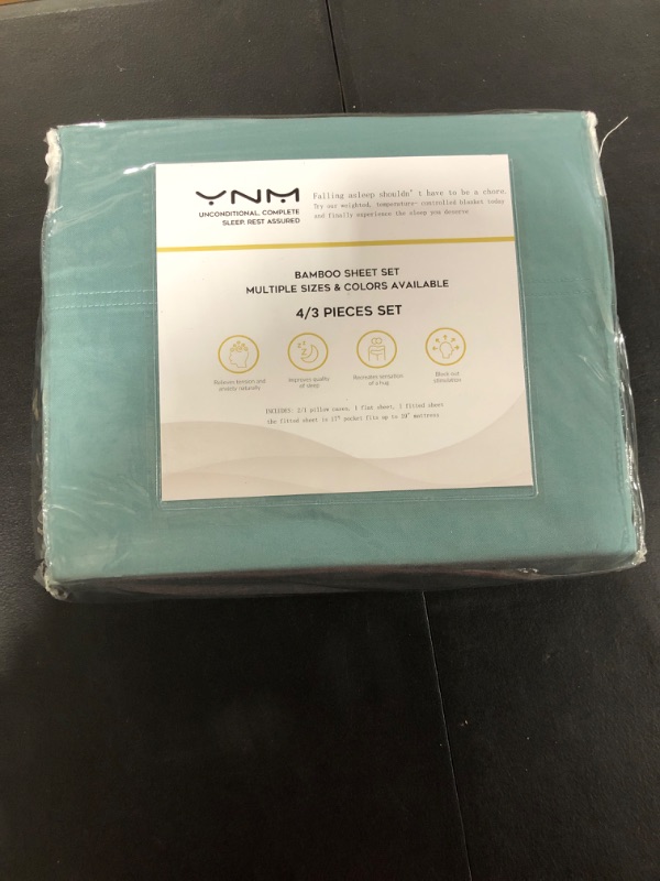 Photo 2 of YNM 100% Bamboo Sheet Set - Cooling and Silky-soft C Bamboo Fabric, 4-Piece Set Includes Flat Sheet, Super Deep Pocket Fitted Sheet, and 2 Pillowcases - Twin XL size