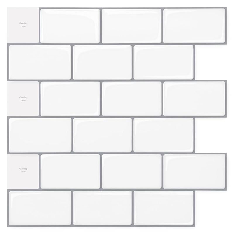 Photo 1 of 10-Sheet Bright White Peel and Stick Backsplash Tiles for Kitchen & Bathroom, Stick on backsplash Subway Tile, 12"x12"
