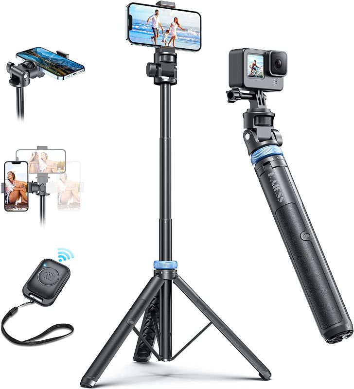 Photo 1 of [Newest] 62" Selfie Stick Tripod with Remote - Kaiess Tripod for iPhone, High Strength Legs & Extendable Tube Tripod Stand, Fit for iPhone 13 Pro Max/13 Pro/12 Pro Max/Samsung S22/Camera/GoPro
