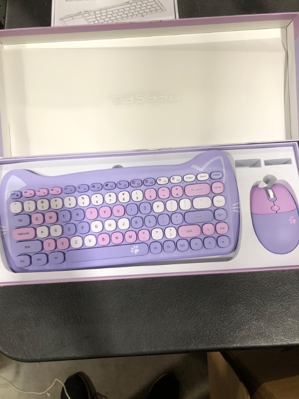 Photo 1 of Wireless Keyboard Mouse Combo, Dilter Compact Wireless Keyboard and Mouse Set 2.4G Ultra-Thin Sleek Cute Cat Shape Design for Windows, Computer, Desktop, PC, Notebook (Purple)
