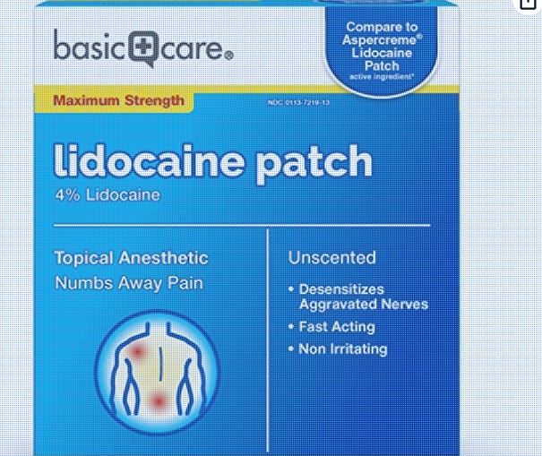 Photo 1 of (2 pack ) Amazon Basic Care Lidocaine Patch, 4% Lidocaine, Topical Anesthetic, Desensitizes Aggravated Nerves, 3 Count
