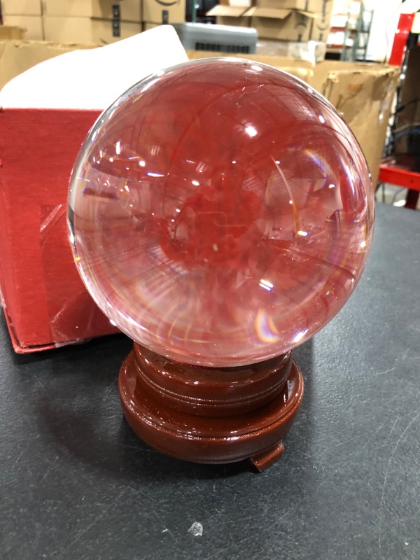 Photo 2 of awagas K9 Crystal Ball 150mm Clear Crystal Ball Artificial Glass Crystal Ball Magic Healing Crystal Sphere Ball Lense Ball with Wooden Stand for Meditation Divination Healing Photography Decoration
