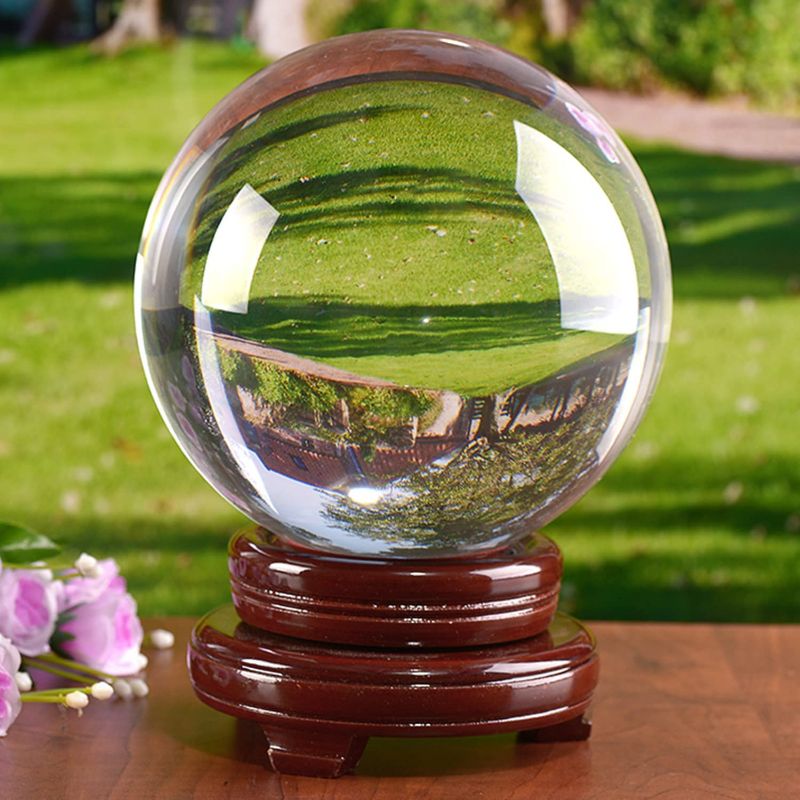 Photo 1 of awagas K9 Crystal Ball 150mm Clear Crystal Ball Artificial Glass Crystal Ball Magic Healing Crystal Sphere Ball Lense Ball with Wooden Stand for Meditation Divination Healing Photography Decoration
