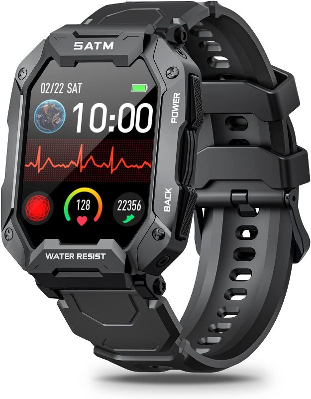 Photo 1 of Military Smart Watches for Men, 2022 Newest 1.71'' Smartwatch for Android Phones and iPhone Compatible, 5ATM Fitness Tracker with Blood Pressure, Heart Rate, Blood Oxygen Monitor, Tactical Watch Black
