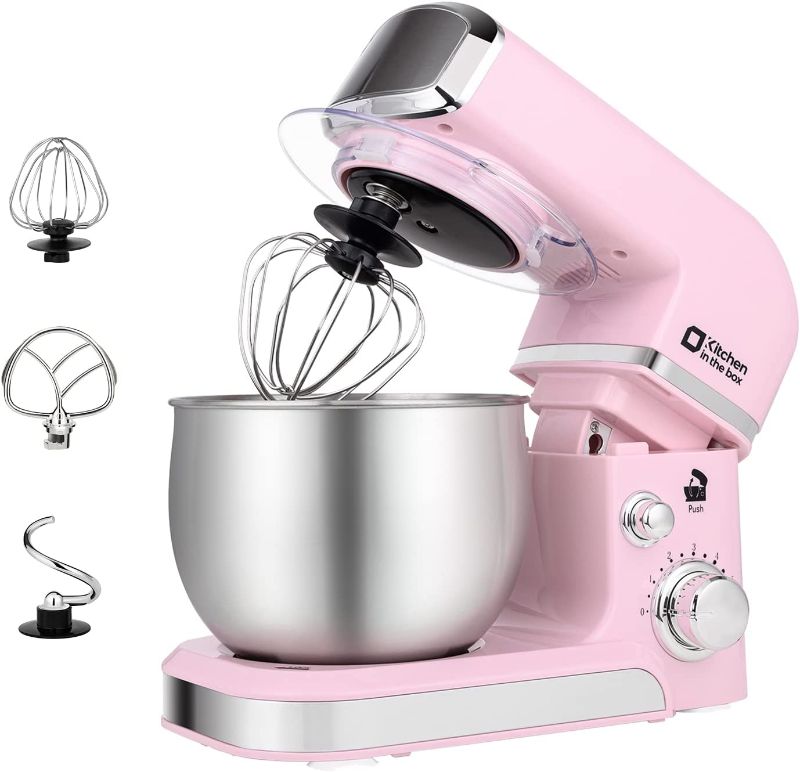 Photo 1 of Kitchen in the box Stand Mixer,3.2Qt Small Electric Food Mixer,6 Speeds Portable Lightweight Kitchen Mixer for Daily Use with Egg Whisk,Dough Hook,Flat Beater (Pink)
