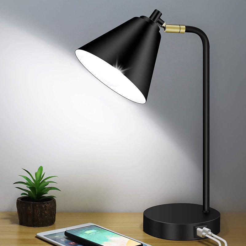 Photo 1 of Industrial 3 Way Dimmable Touch Control Desk Lamp with 2 USB Ports & AC Outlet Bedside Nightstand Reading Lamp Flexible Head Farmhouse Black Table Lamp for Office Bedroom Living Room Bulb Included
