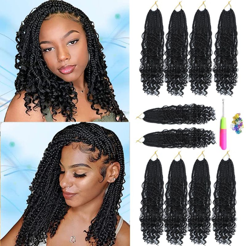 Photo 1 of Boho Box Braids Crochet Hair for Black Women 10 Packs Crochet Braids with Curly Ends 14 Inch Goddess Box Braids Crochet Hair Professional Braiding Hair Extension Black (14 inch, 1b)
