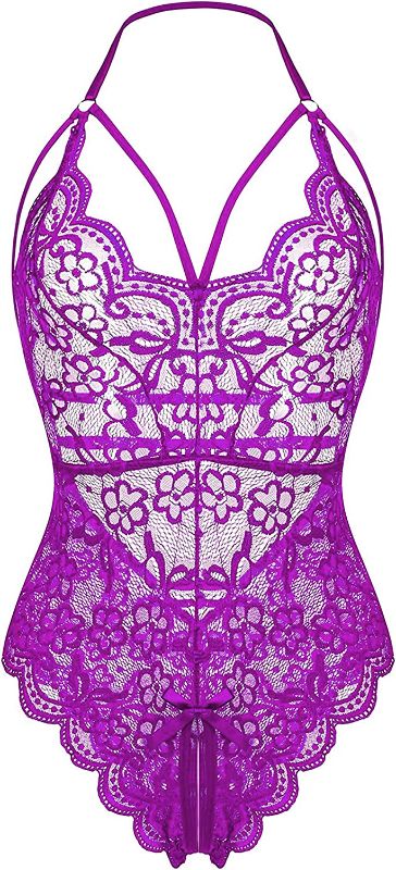 Photo 1 of Ababoon Women Lingerie Bodysuit Lace Teddy Sleepwear One Piece Lingerie Babydoll Strappy Chemise V Neck Nightwear - XL