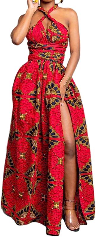 Photo 1 of African Print Red Multiway Infinity Maxi Dress  SIZE - 1-2X(UNKNOWN)