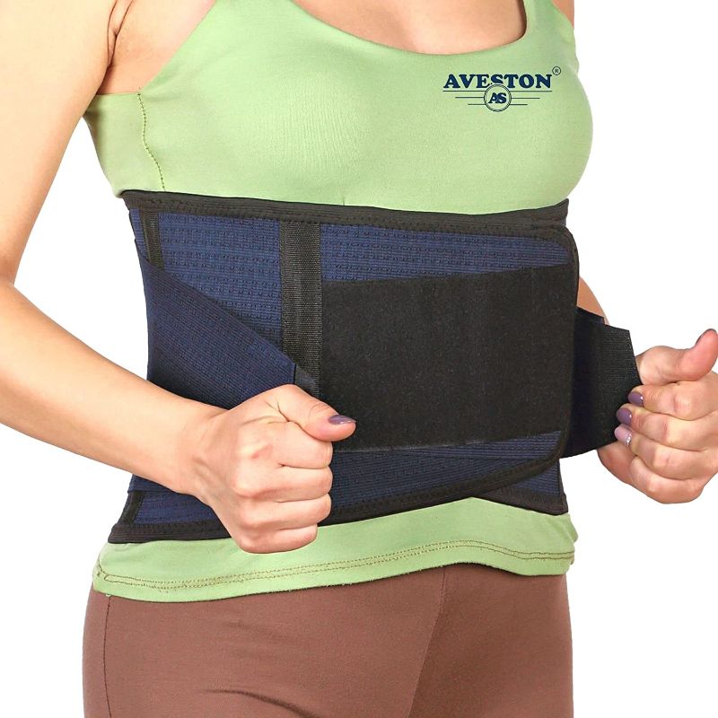 Photo 1 of  28-33 inch Belly AVESTON Back Support Lower Back Brace for Back Pain Relief - Thin Breathable Rigid with 6 ribs Adjustable Lumbar Support Belt Men/Women Keeps Your Spine Straight Safe Herniated Disc 