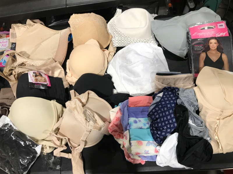 Photo 1 of *****BOX LOT*****  LOTS OF WOMENS BRAS - UNDERCLOTHES -- NEW/USED MISC ITEMS
SIZES VARY 