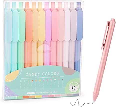 Photo 1 of 12Pcs Ballpoint Pens, Comfortable Writing Pens, Pastel Retractable Pretty Journaling Pens, Black Ink Medium Point 1.0