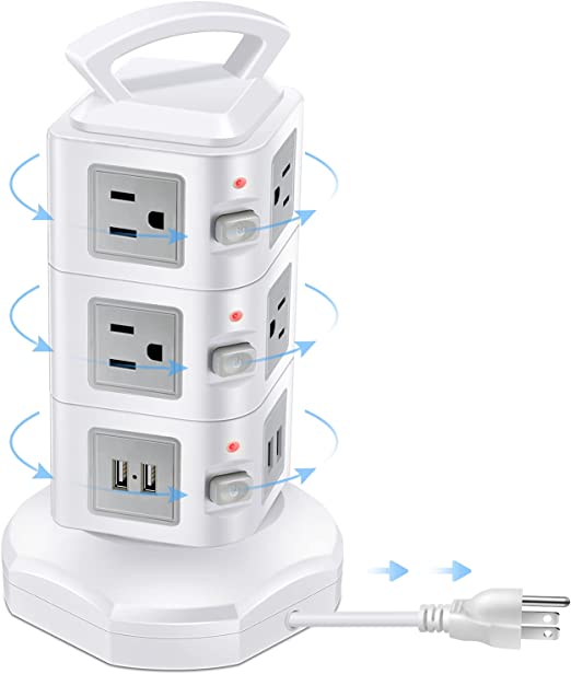 Photo 1 of 10 Outlets Power Strip Surge Protector with 4 USB Ports - Retractable Extension Cord - Multi Plug Charging Tower for Multiple Devices - GLCONN Desktop Power Station Charger Hub - Home Office Appliance