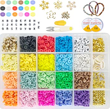 Photo 1 of 4600Pcs Clay Beads for Bracelets Making,Flat Round Polymer Clay Beads for DIY Jewelry Making,Bracelet Making Kit Flat Beads with Pendant 18 Colors 6mm