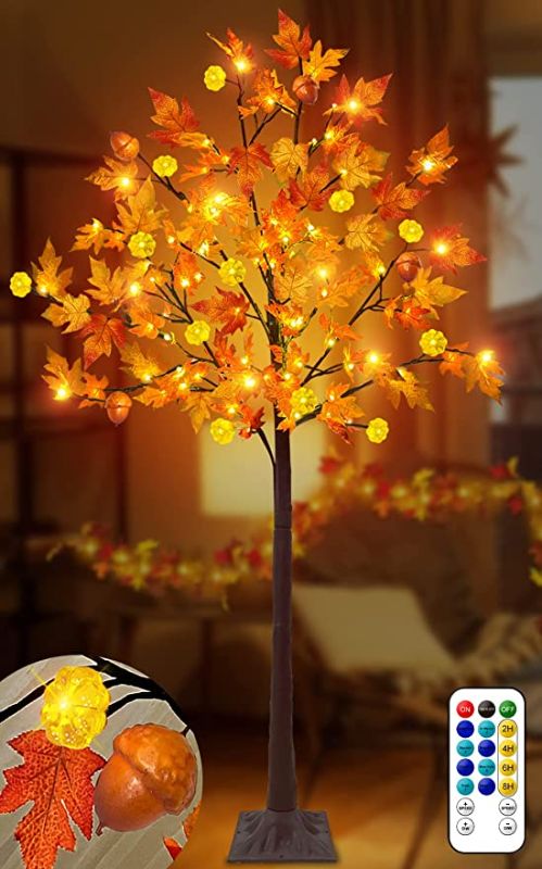 Photo 1 of 6Ft Lighted Thanksgiving Decorations Maple Tree, 117LED with 12 Pumpkins & Acorn & Timer 8 Flashing Mode Remote Control Artificial Tree Fall Thanksgiving Decor Fall Home Indoor Outdoor Autumn Decor