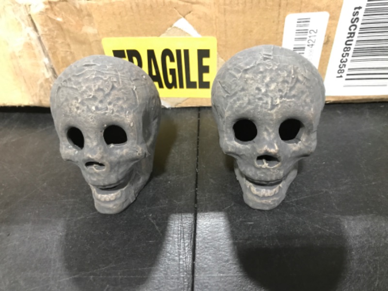 Photo 1 of 8 Pieces Halloween Skulls Realistic Looking Skulls Human Skeleton Head Skull for Halloween Bar Home Table Decoration - BLACK 