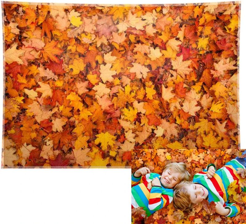 Photo 1 of Allenjoy 96x72inch Durable/Soft Fabric Fall Maple Leaves Photography Backdrop Friendsgiving Autumn Harvest Scene Background Floor Thanksgiving Party Supplies Halloween Decor Banner Photo Booth Props
