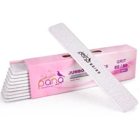 Photo 1 of 10pcs - PANA Jumbo Double-Sided Emery Nail File for Manicure, Pedicure, Natural, and Acrylic Nails - Zebra (Grit 80/80) Grit (80/80) Zebra (Jumbo)