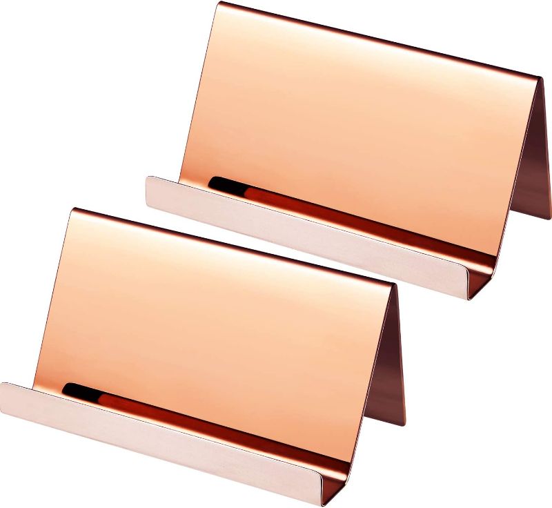 Photo 1 of Maxdot 2 Pack Stainless Steel Business Cards Holders Desktop Card Display Business Card Rack Organizer (Rose Gold) 