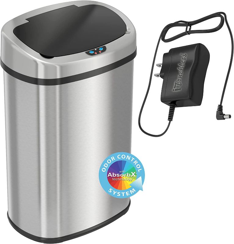 Photo 1 of iTouchless 13 Gallon Oval Sensor Touchless Trash Can with Odor Control System & AC Power Adapter for Automatic Sensor Trash Cans, Official and Manufacturer Certified, UL Listed, Energy Saving