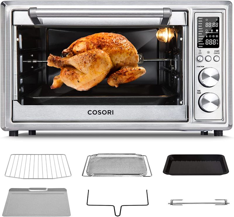 Photo 1 of COSORI Air Fryer Toaster Oven, 12-in-1 Convection Oven Countertop with Rotisserie, Stainless Steel 32QT/32L, 6-Slice Toast, 13-inch Pizza,100 Recipes, Basket, Tray(6 Accessories)Included, CO130-AO