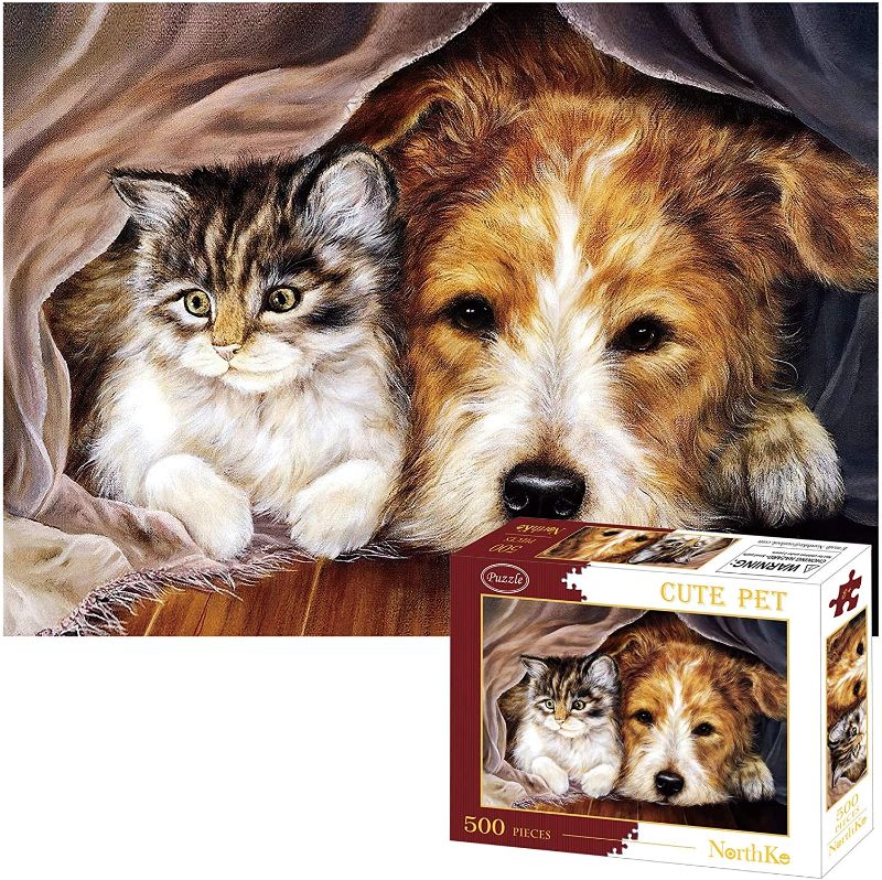 Photo 1 of 500 Piece Puzzles for Adults | NorthKe Jigsaw Puzzles for Kids Thomas Kinkade Puzzle Games - Manor 20" x 14.2" (Cute Pets)