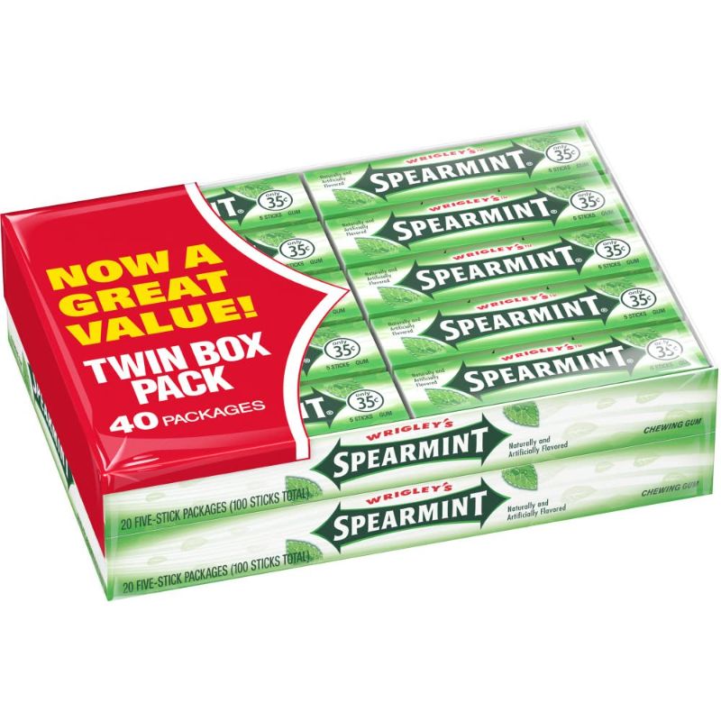 Photo 1 of Wrigley's Gum, Spearmint, 5 Count (Pack of 40)