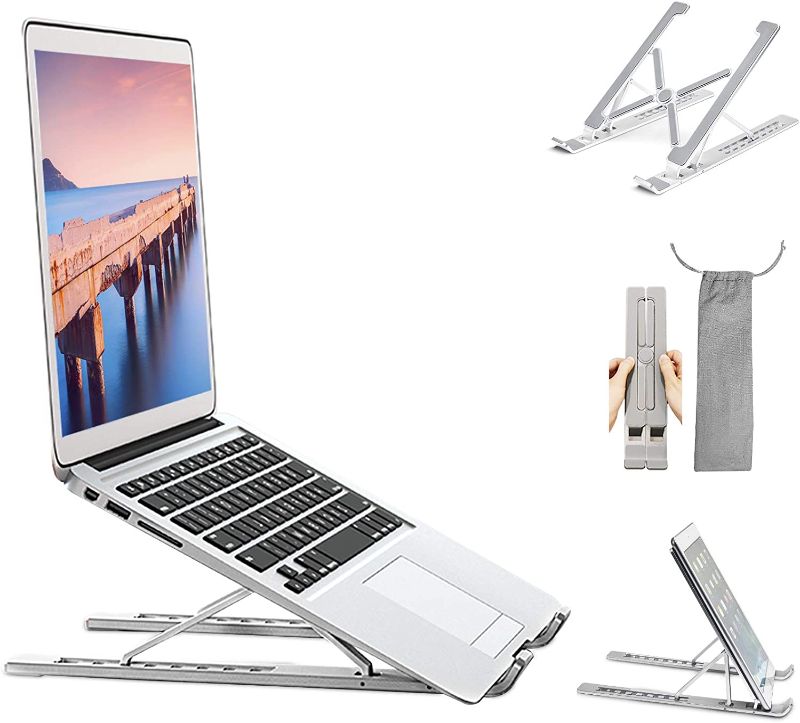 Photo 1 of Laptop Stand for Desk, Ergonomic Cooling Computer Stand, Upgraded Adjustable Laptop Stand, Portable Laptop Holder Riser, 7 Height, Compatible with MacBook air Pro and All Laptops Up to 17 Inch-Silver