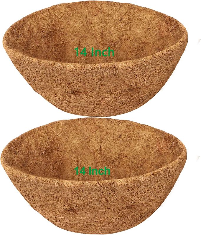 Photo 1 of 2 Pack 14 Inch Round Coco Liners for Hanging Basket, Coconut Fiber Replacement Outdoor Garden Decoration for Planters Flower Pot