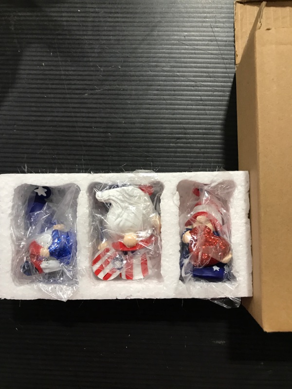 Photo 2 of 4th of July Decorations Patriotic Gnomes Independence Day Figurines American Veterans Day Decorations Uncle Sam Stars and Stripes Tomte Nisse Scandinavian Ornaments Tiered Tray Decor (3Pcs)
