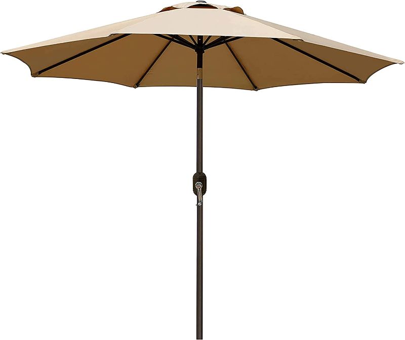 Photo 1 of Blissun 9' Outdoor Market Patio Umbrella with Push Button Tilt and Crank, 8 Ribs (Tan)