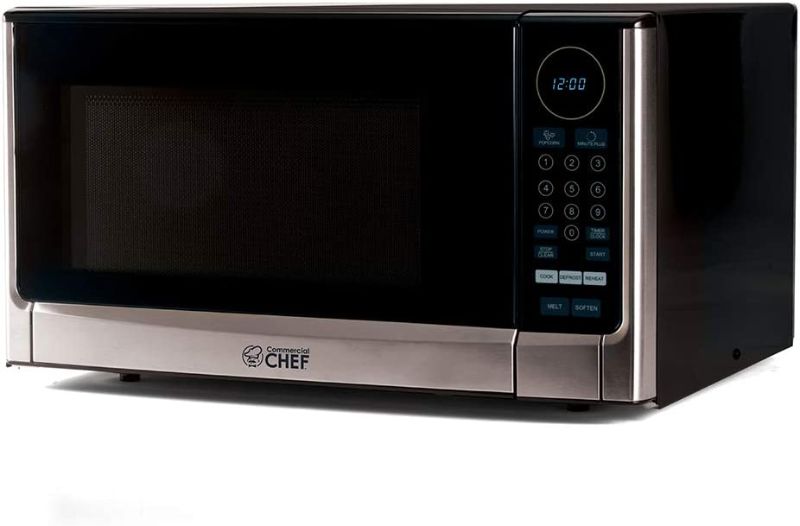 Photo 1 of Commercial Chef CHM14110S6C Countertop Microwave Oven, 1100 Watts, Small Compact Size, 10 Power Levels, 6 Easy One Touch Presets with Popcorn Button, Removable Turntable, Child Lock, Stainless Steel