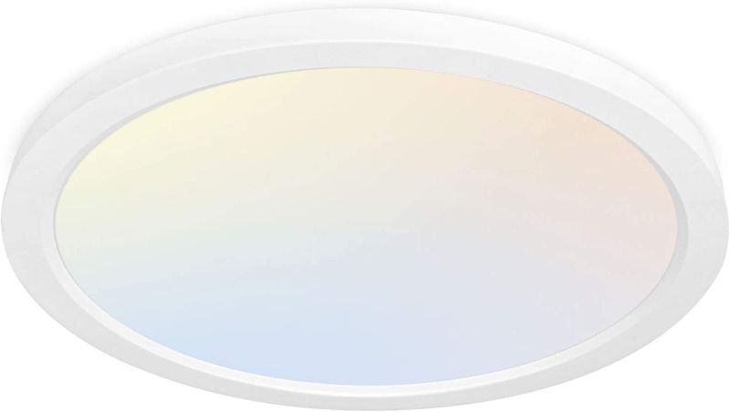 Photo 1 of 13 Inch LED Round Flat Panel Light, 24W, 2400lm 3000K/4000K/5000K CCT Selectable, Dimmable Edge-Lit Flush Mount Ceiling Light Fixture - White
